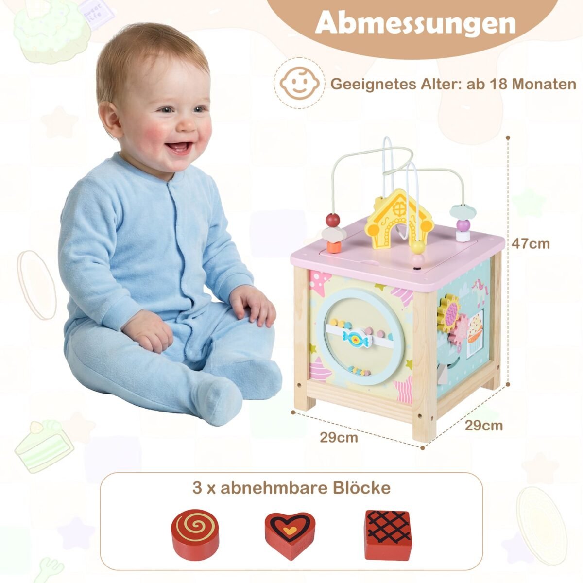 Medinis daugiafunkcis motorikos kubas su lavinamosiomis veiklomis ir daiktadėže (Daugiaspalvis) – Paveikslėlis 2