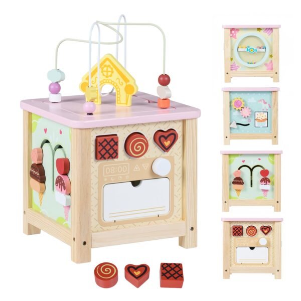 Medinis daugiafunkcis motorikos kubas su lavinamosiomis veiklomis ir daiktadėže (Daugiaspalvis)