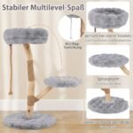 Medinis draskymo stulpas su 3 pliušinėmis poilsio vietomis katėms (Pilka) – Paveikslėlis 3