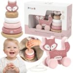 Medinis lavinamasis lapiuko rinkinys su piramide ir traukiamuoju lapiuku