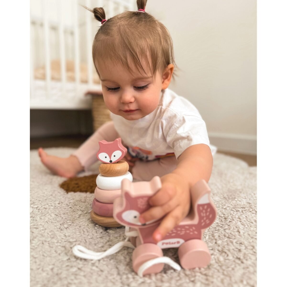 Medinis lavinamasis lapiuko rinkinys su piramide ir traukiamuoju lapiuku – Paveikslėlis 4