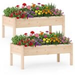 Medinių pakeltų lysvių su drenažo angomis komplektas (2 vnt.) (Natūrali)