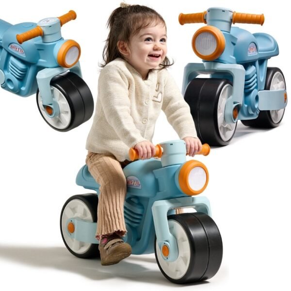 Mėlynas retro paspiriamas motociklas tyliais ratais 1+