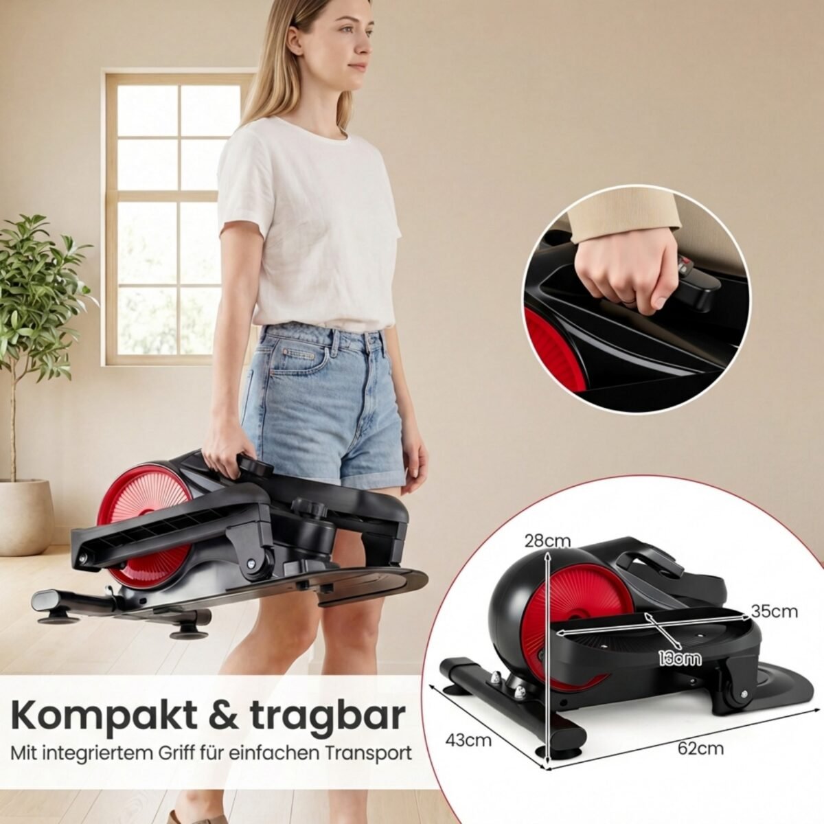 Mini elipsinis treniruoklis su reguliuojamu magnetiniu pasipriešinimu ir LCD monitoriumi (Juoda) – Paveikslėlis 2