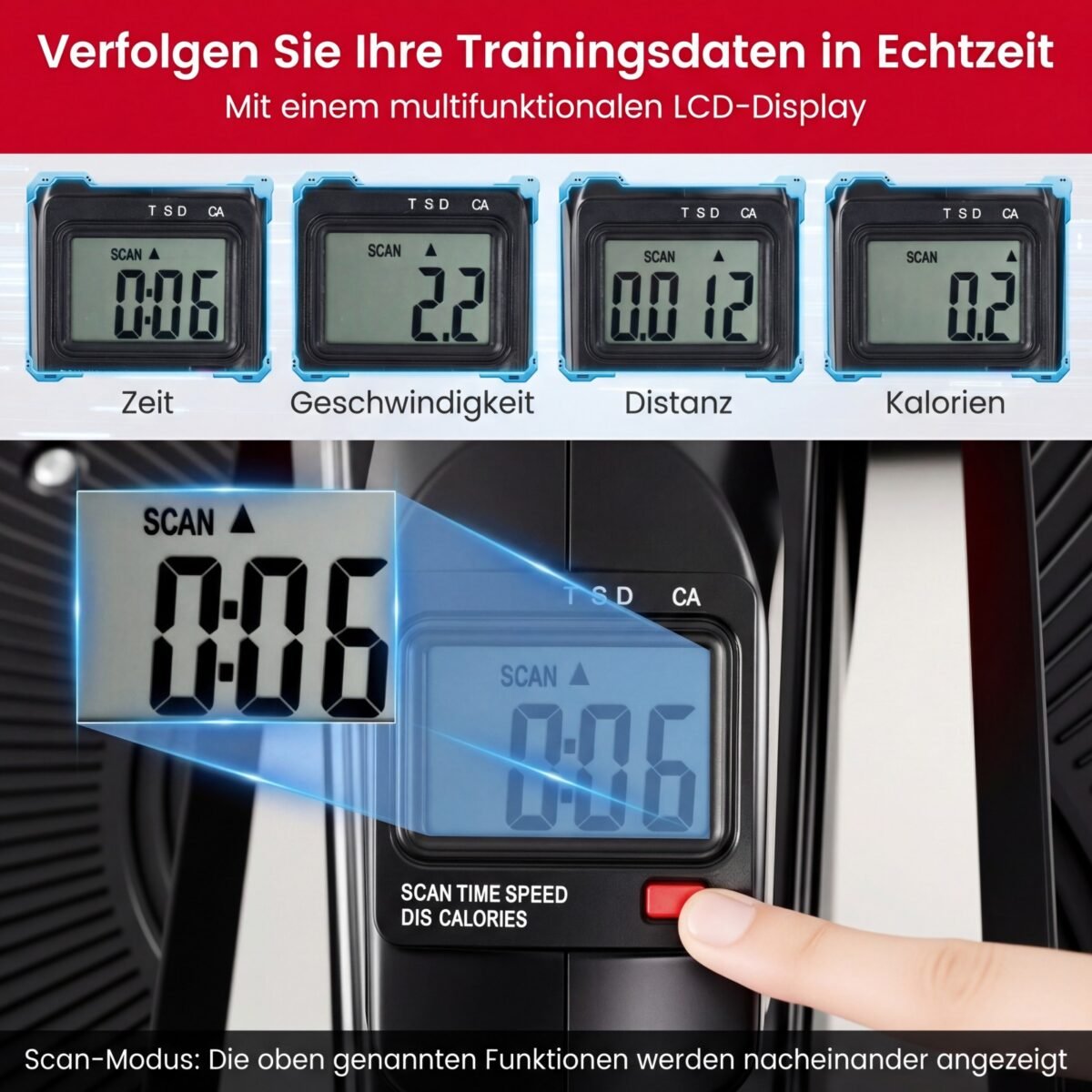 Mini elipsinis treniruoklis su reguliuojamu magnetiniu pasipriešinimu ir LCD monitoriumi (Juoda) – Paveikslėlis 4