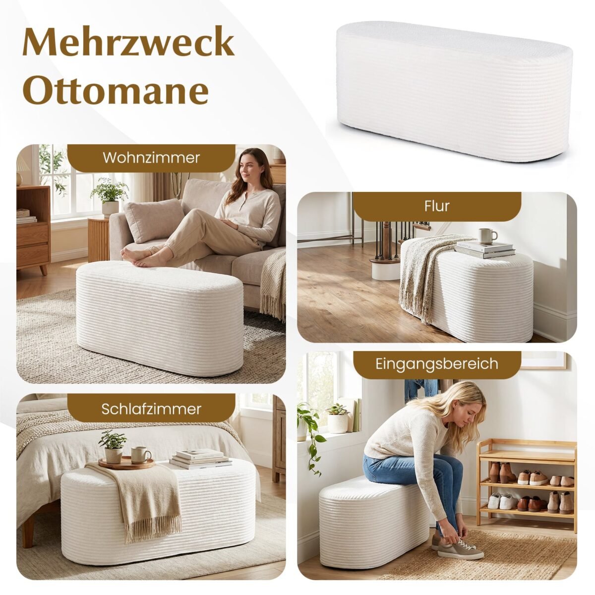 Minkštas pufas-suoliukas su kordiniu audiniu 120 cm (Smėlio)