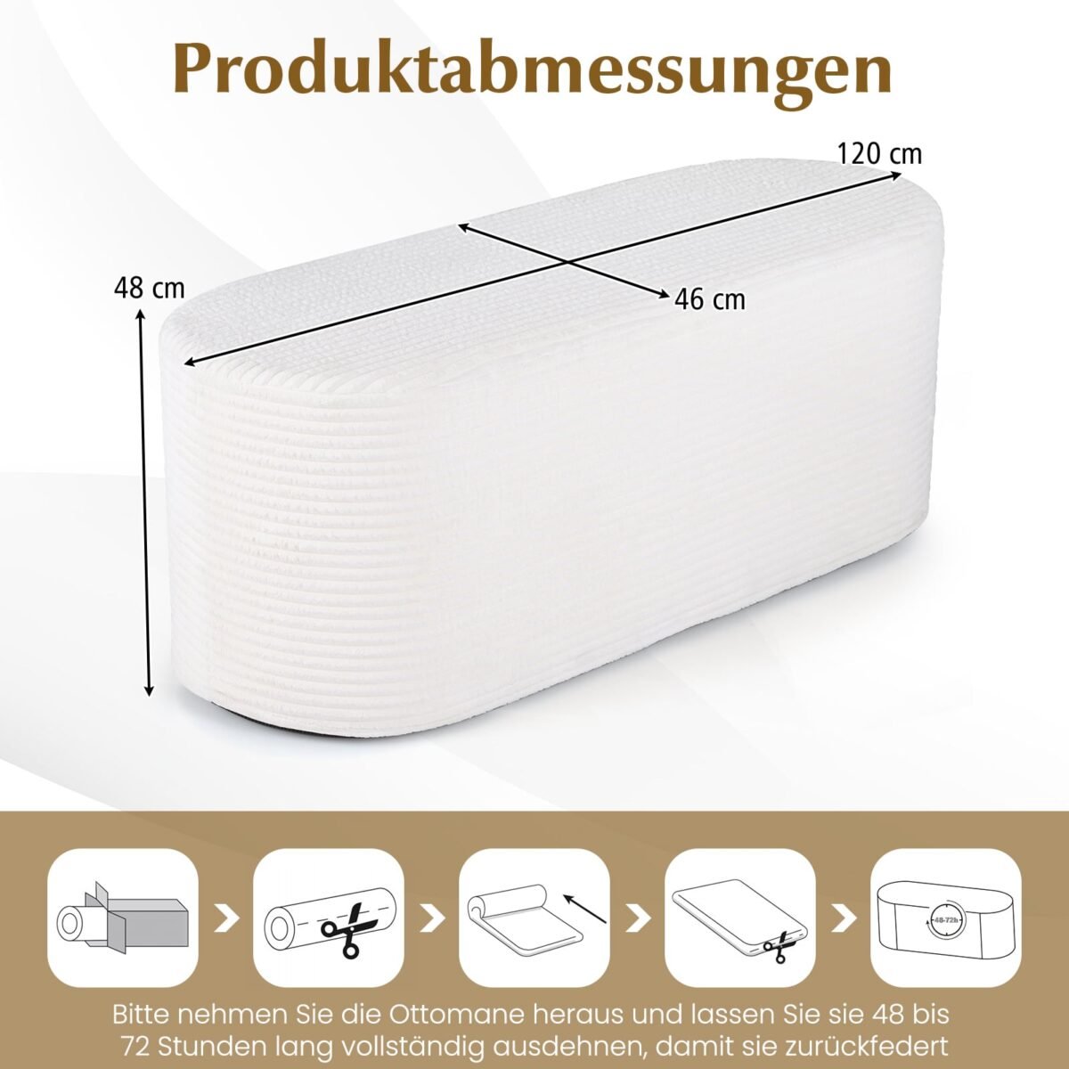 Minkštas pufas-suoliukas su kordiniu audiniu 120 cm (Smėlio) – Paveikslėlis 5