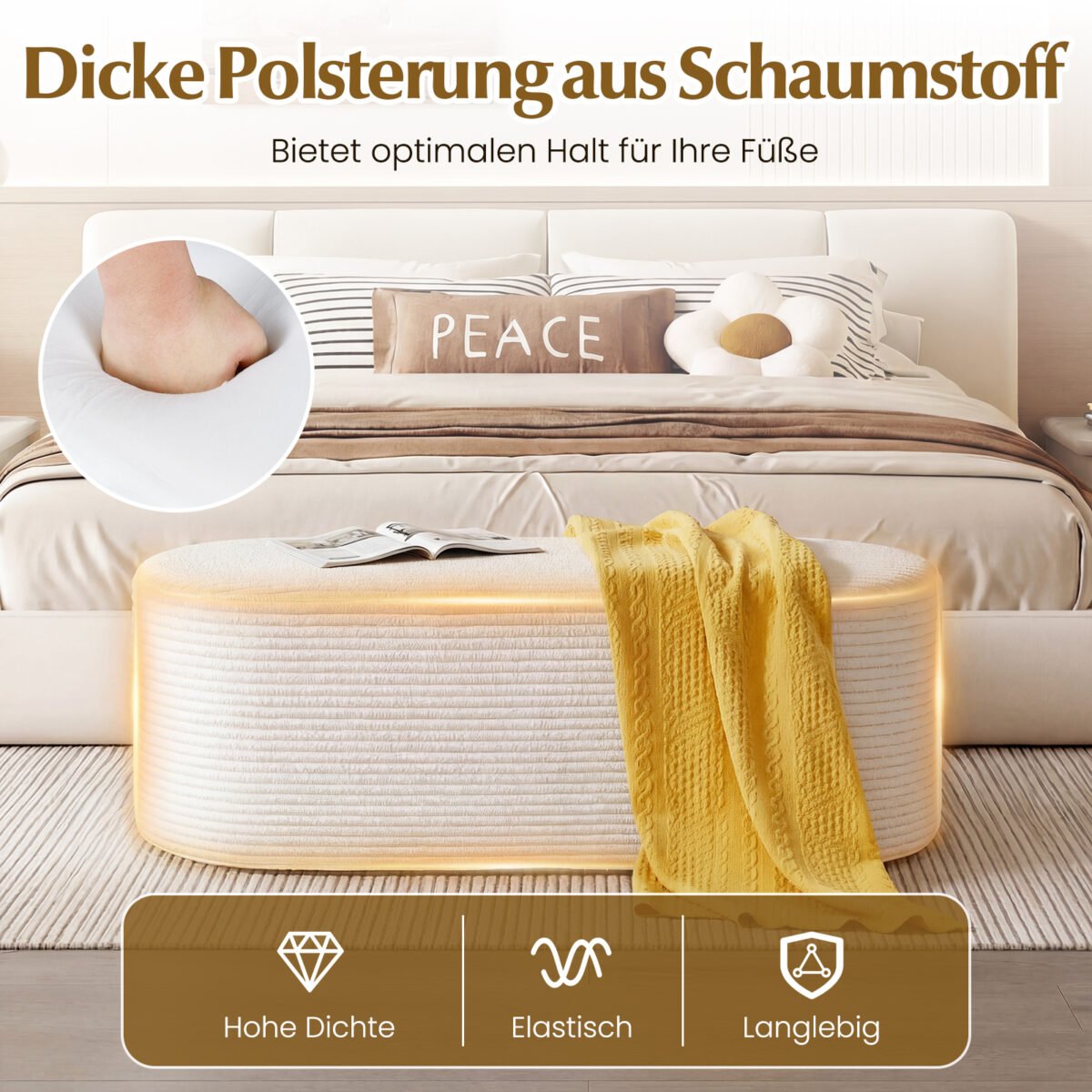 Minkštas pufas-suoliukas su kordiniu audiniu 120 cm (Smėlio) – Paveikslėlis 4