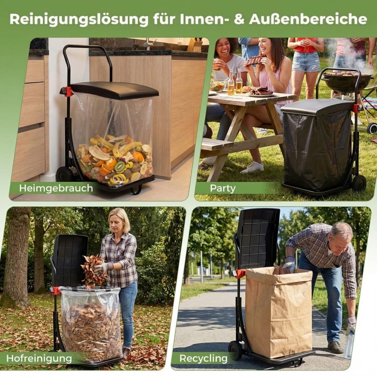 Mobilus šiukšlių maišų stovas su dangčiu ir reguliuojamu aukščiu (Juoda) – Paveikslėlis 4