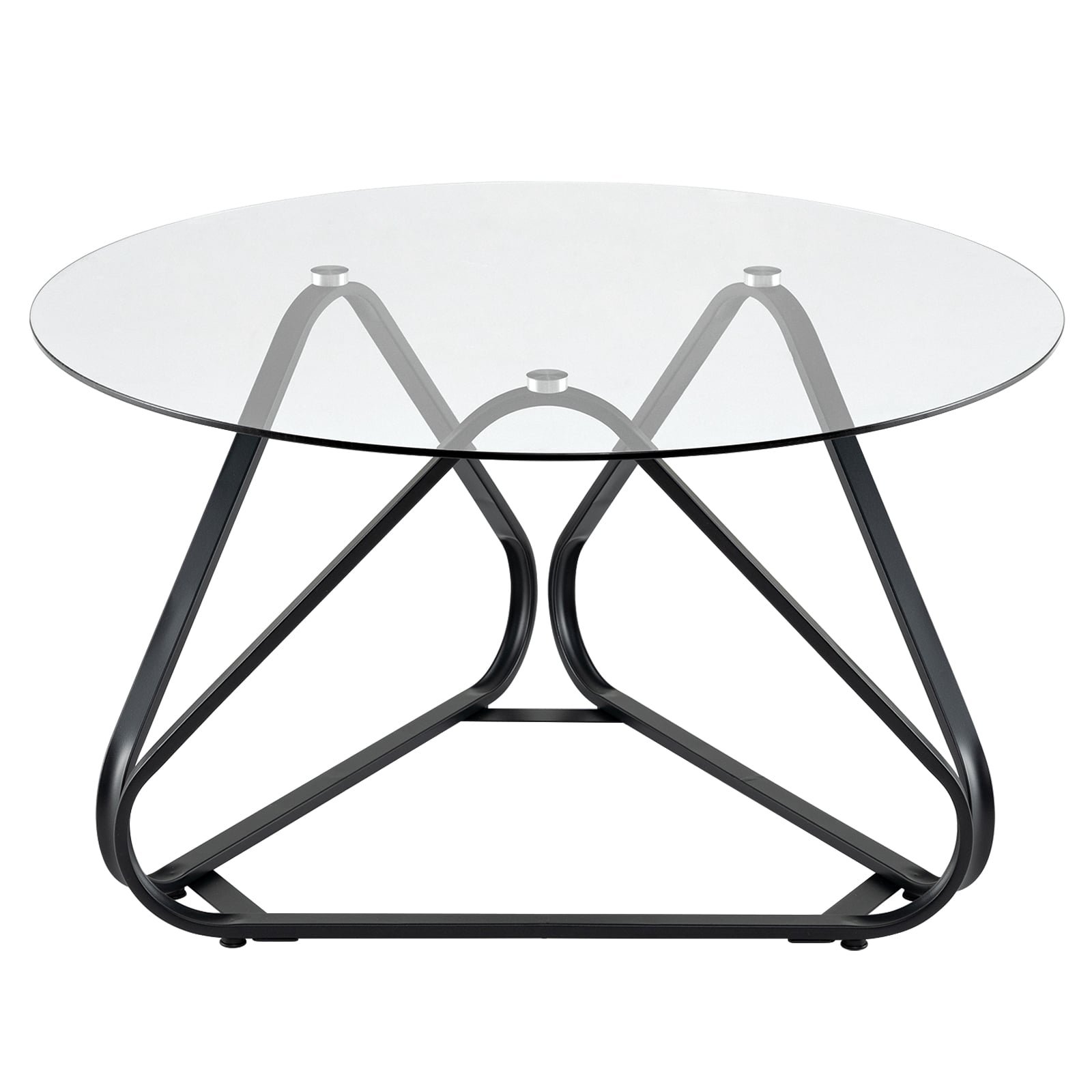 Modernus apskritas kavos staliukas su grūdintu stiklu ir metaliniu rėmu (Juoda)