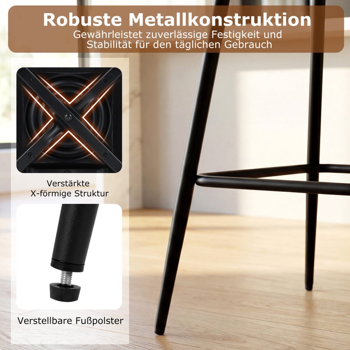 Modernūs besisukantys baro krėslai su paminkštintais atlošais (2 vnt.) (Ruda) – Paveikslėlis 5