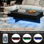 Modernus kavos staliukas su LED apšvietimu 3 stalčiais ir aukšto blizgesio apdaila (Juoda) – Paveikslėlis 3