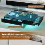 Modernus kavos staliukas su LED apšvietimu 3 stalčiais ir aukšto blizgesio apdaila (Juoda) – Paveikslėlis 4