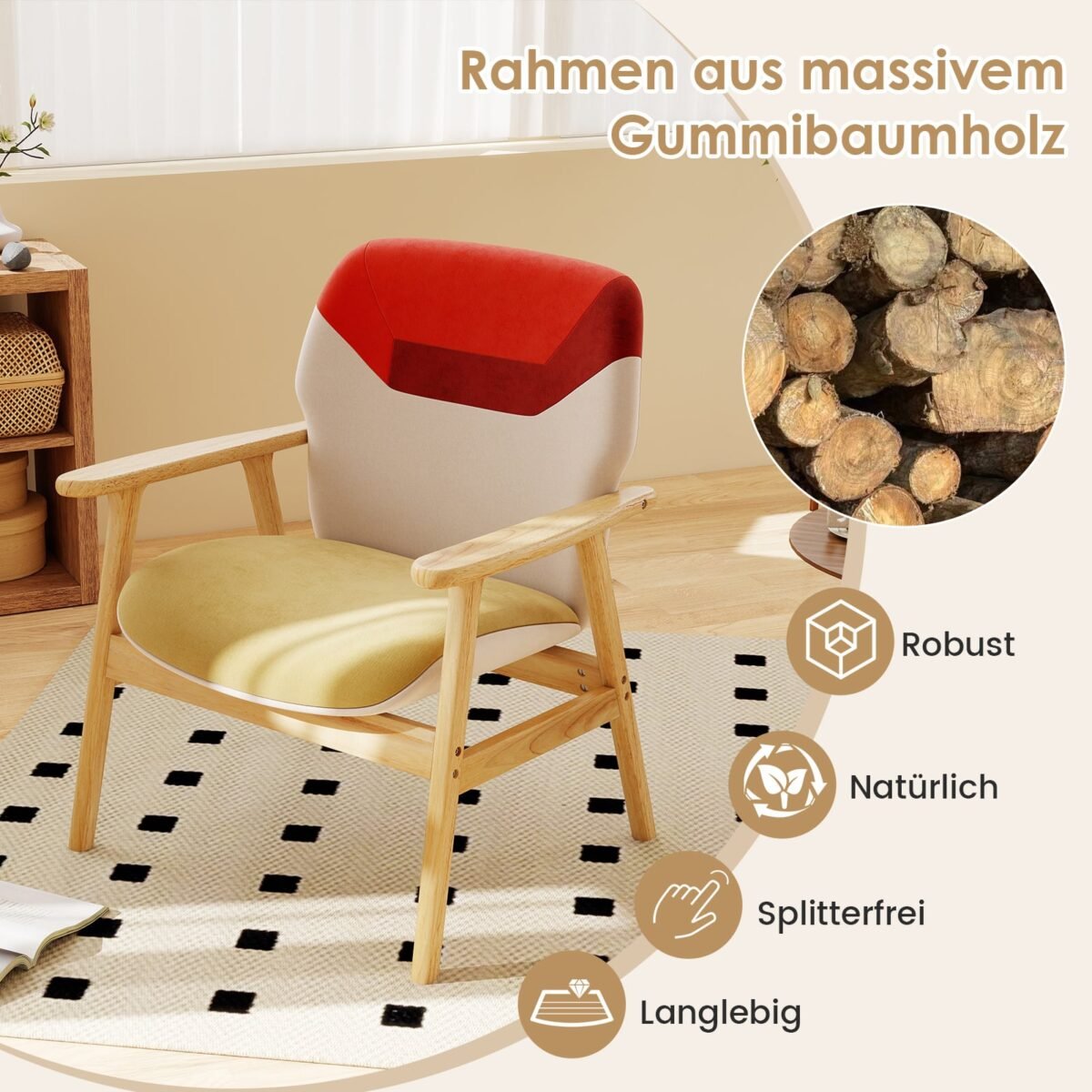 Modernus minkštas krėslas su tvirtu mediniu rėmu (Įvairiaspalvė) – Paveikslėlis 3