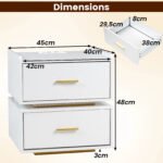 Modernus naktinis staliukas su LED apšvietimu įkrovimo stotele ir 2 stalčiais (Balta) – Paveikslėlis 2