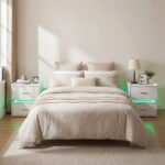 Modernus naktinis staliukas su LED apšvietimu įkrovimo stotele ir 2 stalčiais (Balta) – Paveikslėlis 5