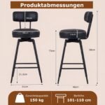 Modernus pasukamų baro kėdžių komplektas su paminkštintomis atlošomis (Juoda)
