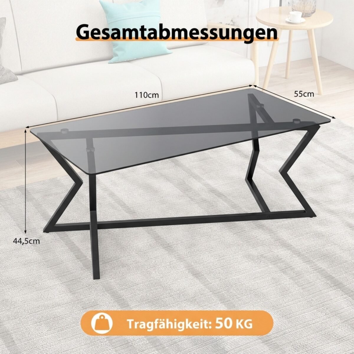 Modernus stačiakampis kavos staliukas su grūdinto stiklo viršumi (Juoda) – Paveikslėlis 2