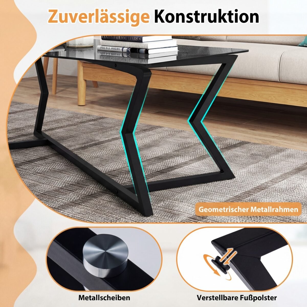 Modernus stačiakampis kavos staliukas su grūdinto stiklo viršumi (Juoda) – Paveikslėlis 5