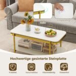 Modernus stačiakampis kavos staliukas su sukepinto akmens stalviršiu ir 2 pakopų saugykla (Balta) – Paveikslėlis 3