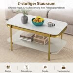 Modernus stačiakampis kavos staliukas su sukepinto akmens stalviršiu ir 2 pakopų saugykla (Balta) – Paveikslėlis 4