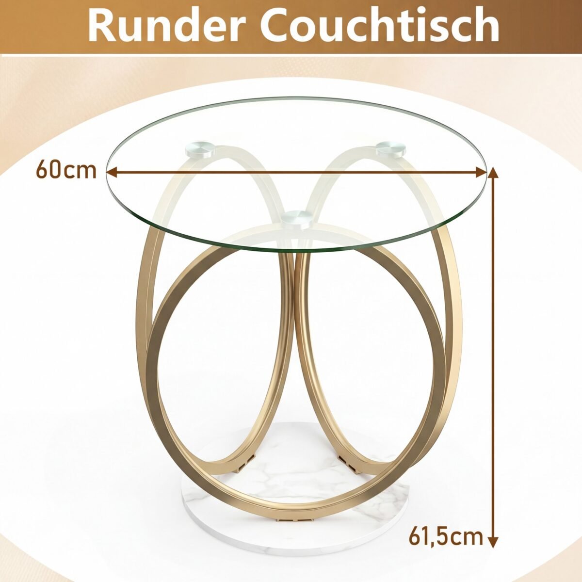 Modernus stiklinis kavos staliukas su geometriniu metaliniu rėmu (Auksinė) – Paveikslėlis 2