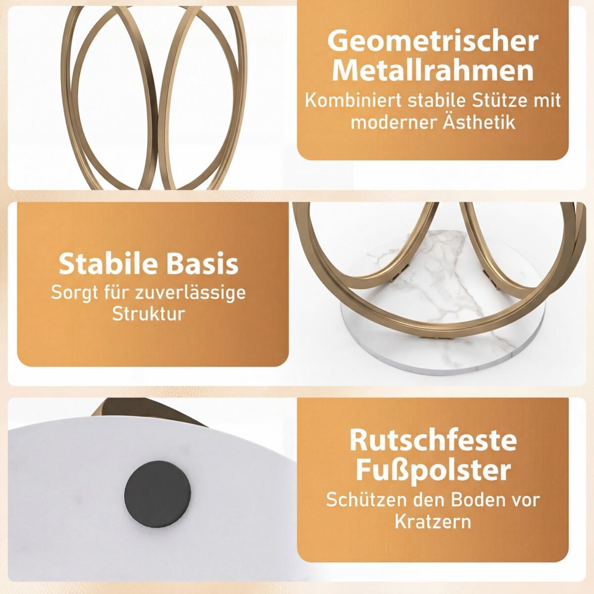 Modernus stiklinis kavos staliukas su geometriniu metaliniu rėmu (Auksinė) – Paveikslėlis 5