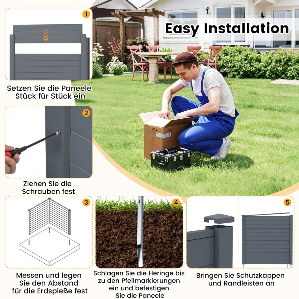 Modulinė lauko privatumo tvora su metaliniais įžeminimo kuolais (Pilka) – Paveikslėlis 3