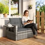 Modulinė dvivietė rotango sofa su ištraukiamais šoniniais staliukais – Paveikslėlis 2