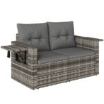 Modulinė dvivietė rotango sofa su ištraukiamais šoniniais staliukais