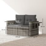 Modulinė dvivietė rotango sofa su ištraukiamais šoniniais staliukais – Paveikslėlis 3