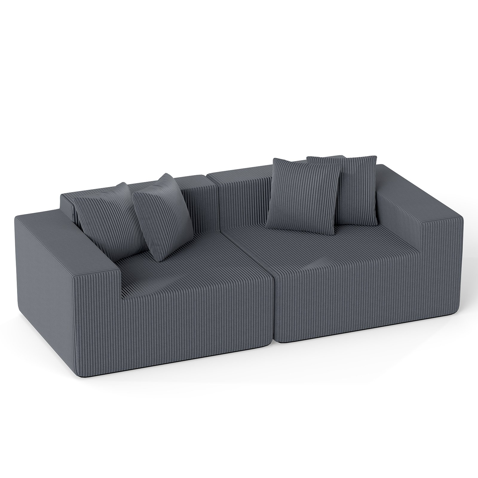 Modulinė dvivietė sofa su giliu sėdimuoju ir patogiomis rankenomis (Pilka)