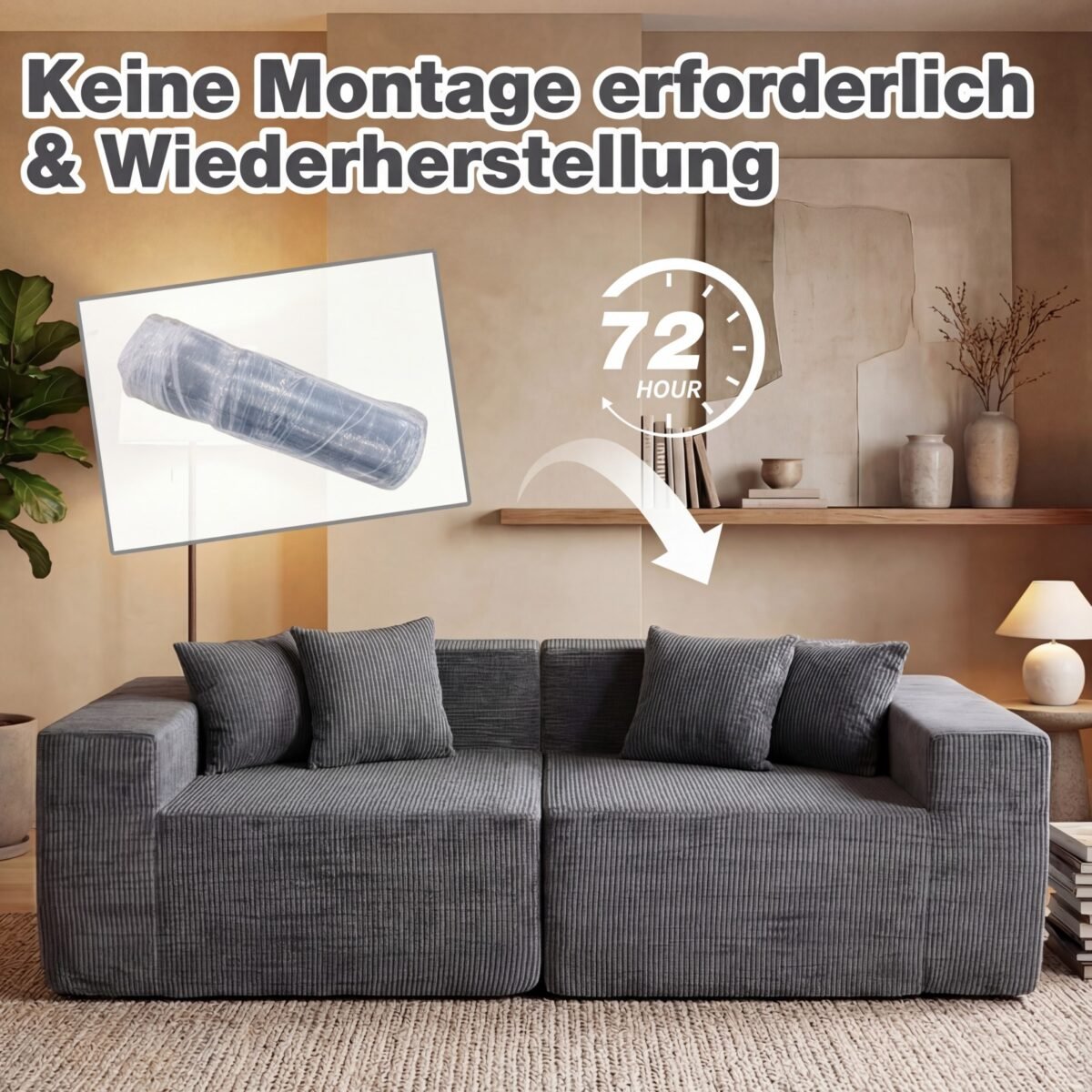 Modulinė dvivietė sofa su giliu sėdimuoju ir patogiomis rankenomis (Pilka) – Paveikslėlis 4