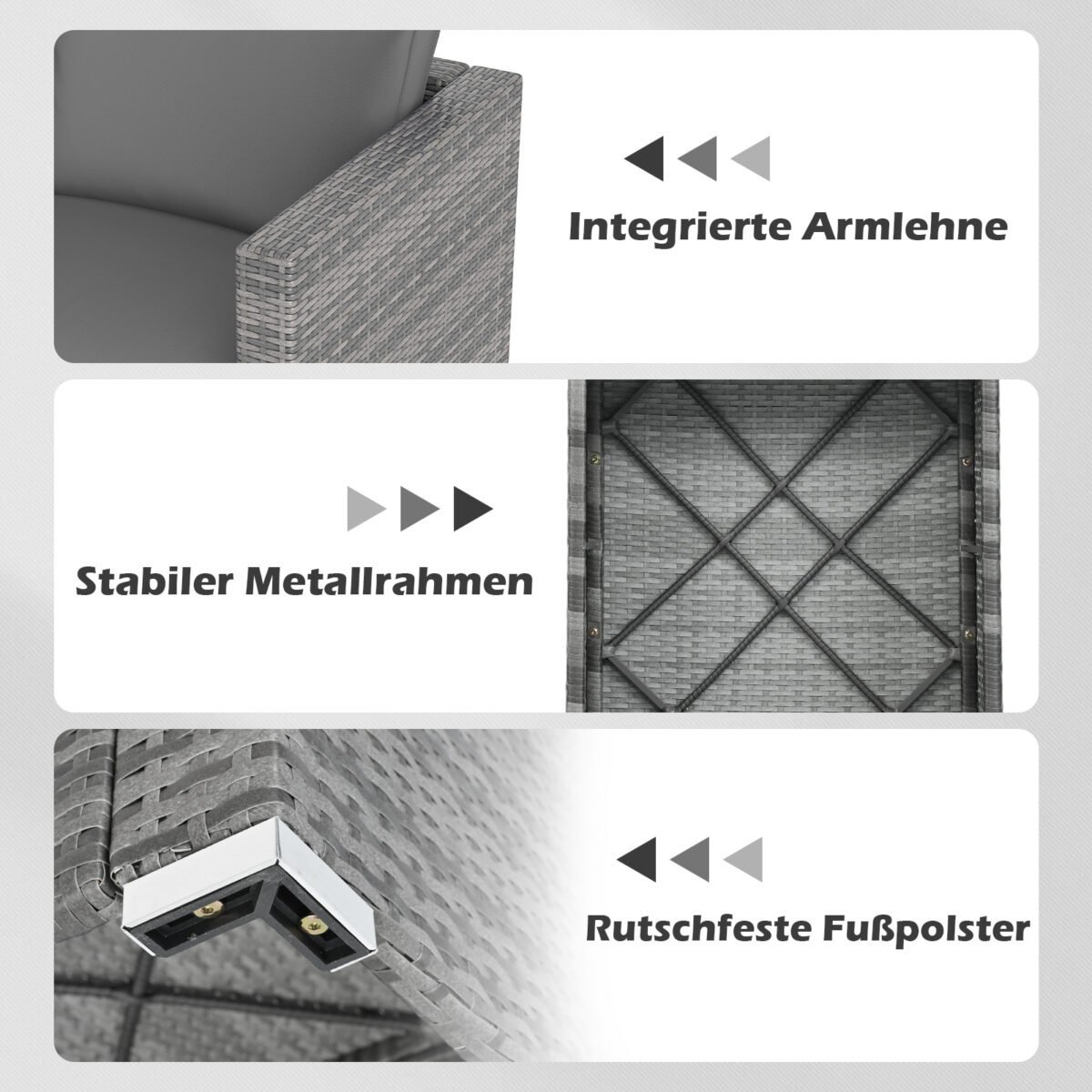 Modulinis 3 dalių sodo sofų komplektas iš PE ratano (Pilka)