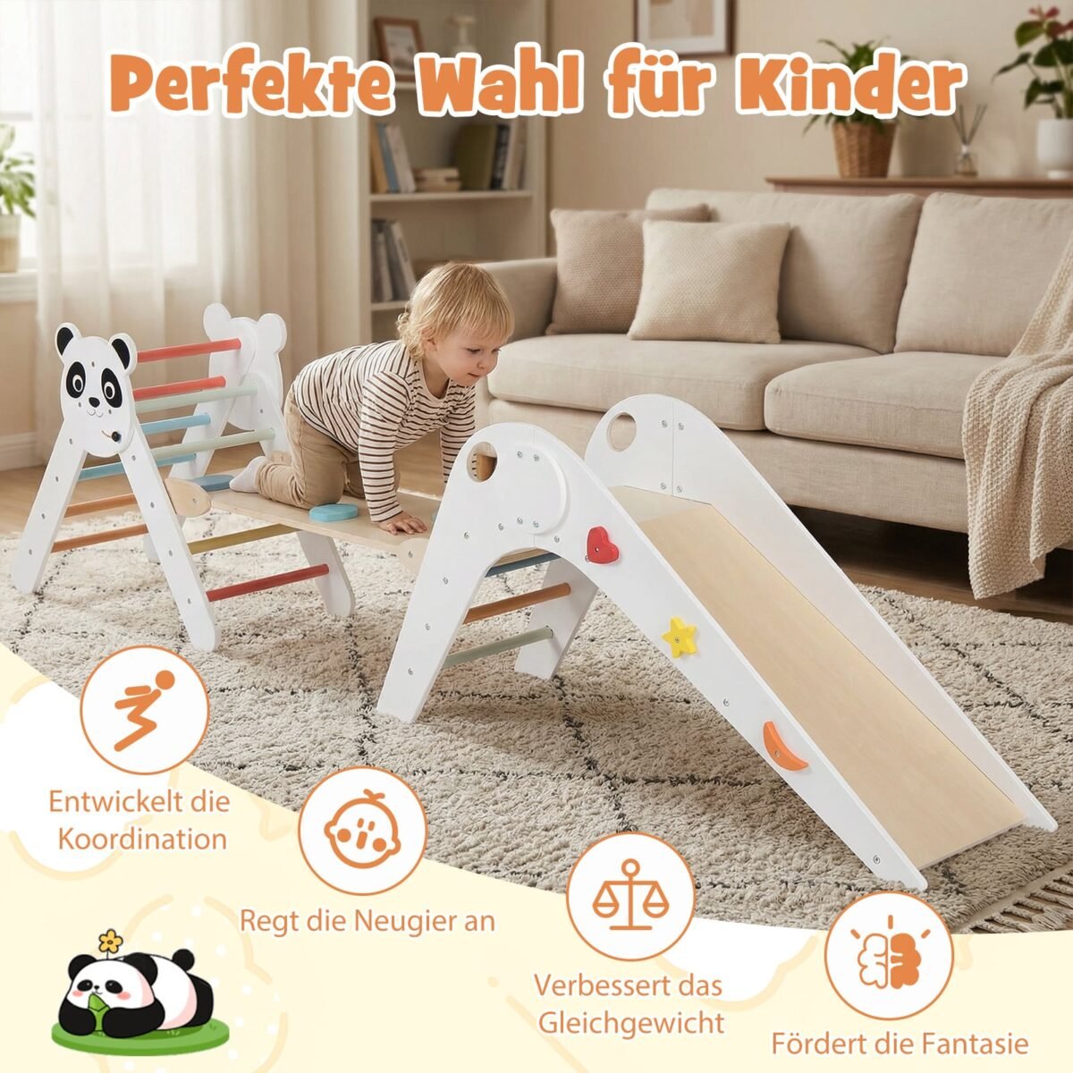 Montessori sulankstomas medinis kopimo rinkinys su pandos motyvu (Balta)