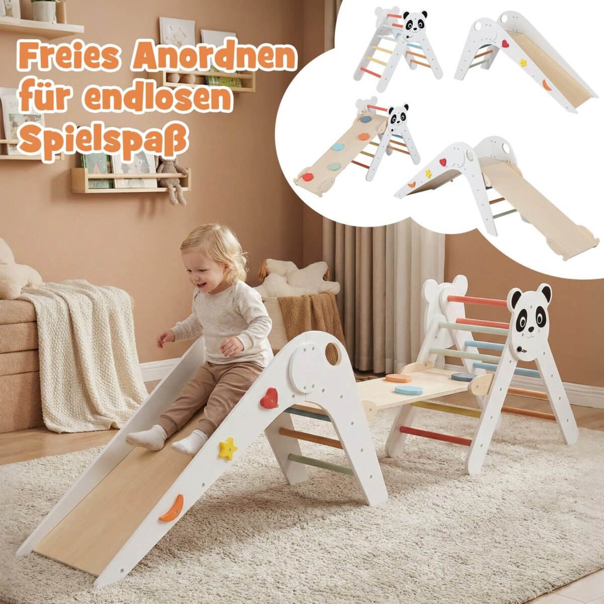 Montessori sulankstomas medinis kopimo rinkinys su pandos motyvu (Balta) – Paveikslėlis 3