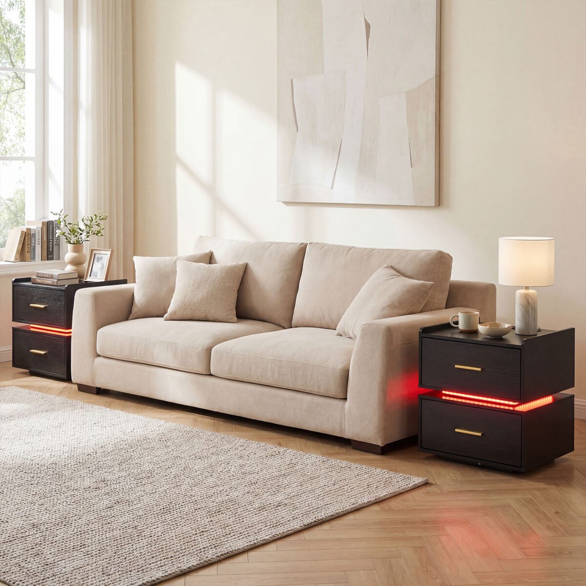 Naktinis staliukas su LED apšvietimu ir įkrovimo stotele (Juoda) – Paveikslėlis 5