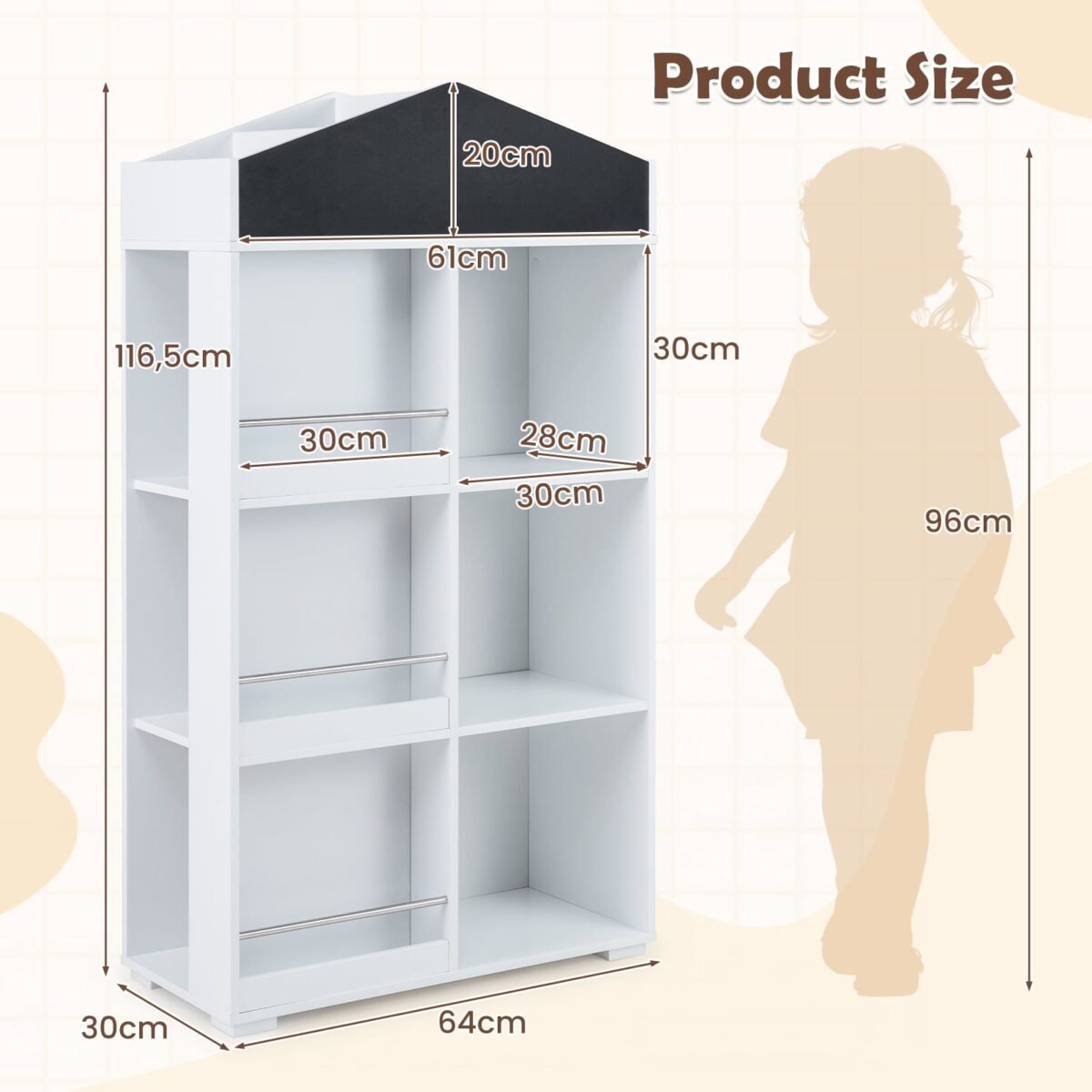 Namelio formos vaikiška knygų lentyna su kreidine rašymo lenta (Balta) – Paveikslėlis 2