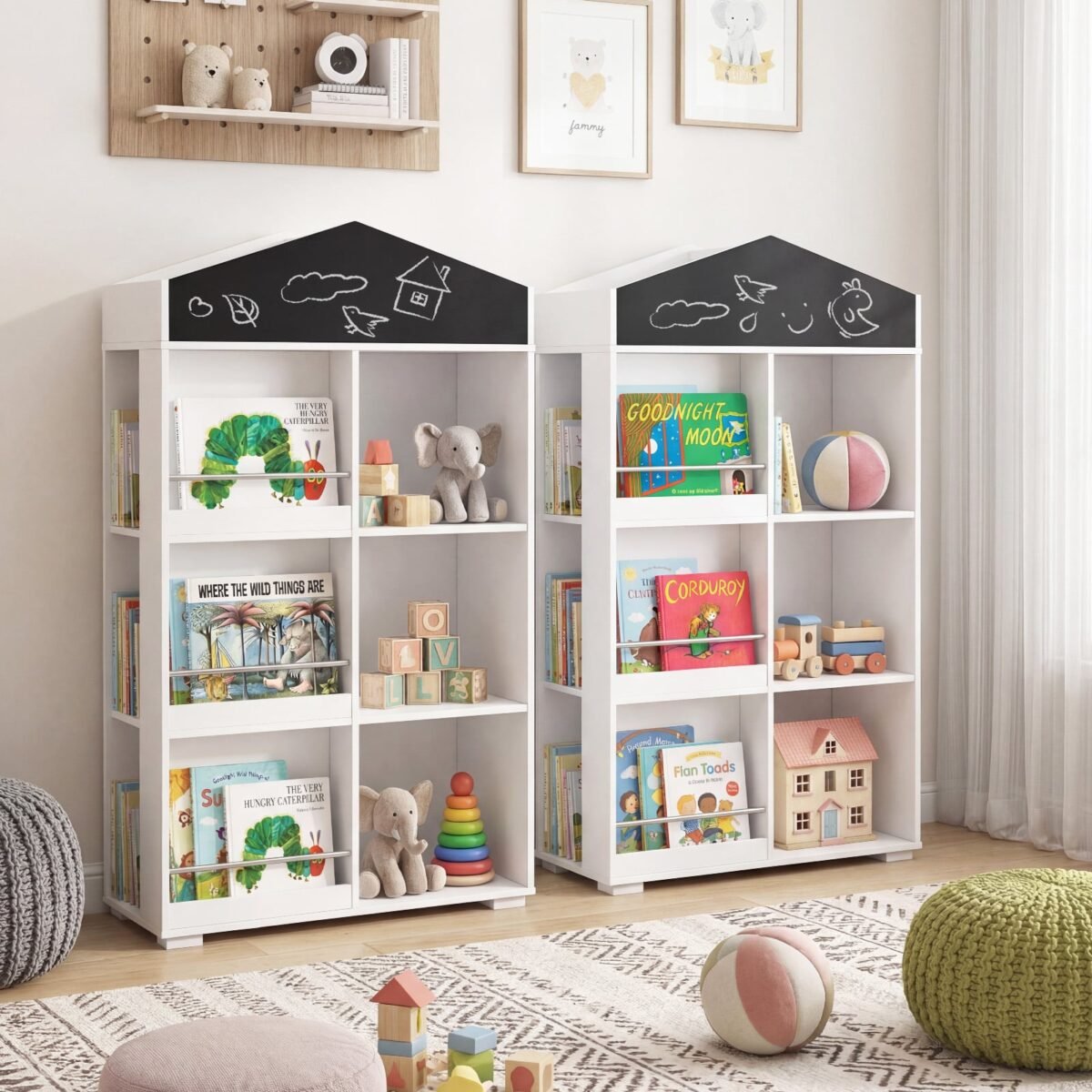 Namelio formos vaikiška knygų lentyna su kreidine rašymo lenta (Balta) – Paveikslėlis 4