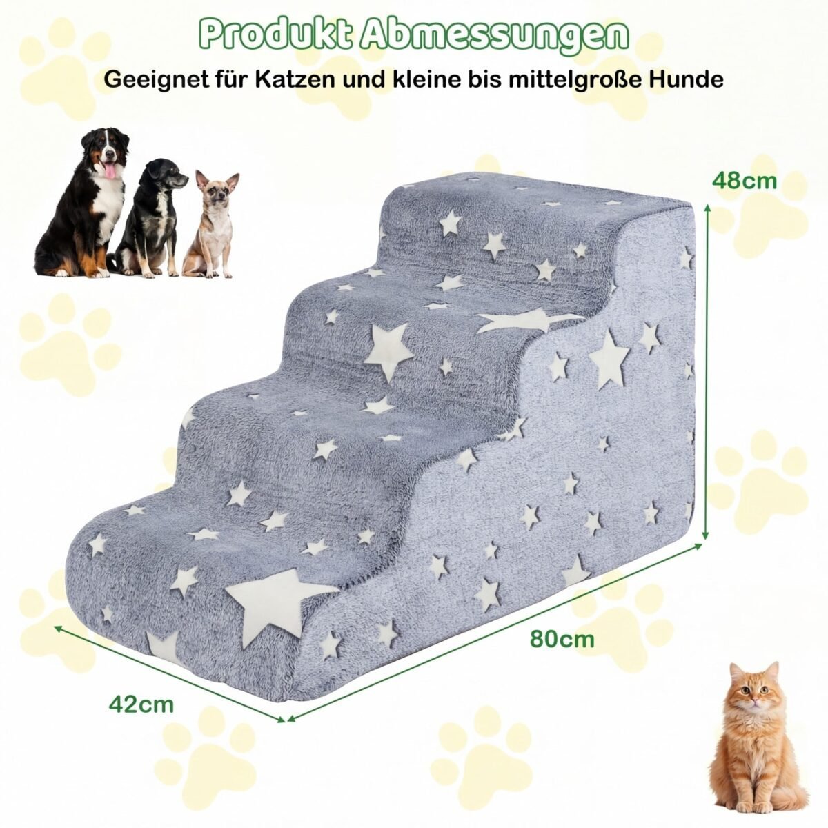 Neslystantys 3 pakopų šunų laiptai su švytinčiais elementais (Pilka) – Paveikslėlis 2