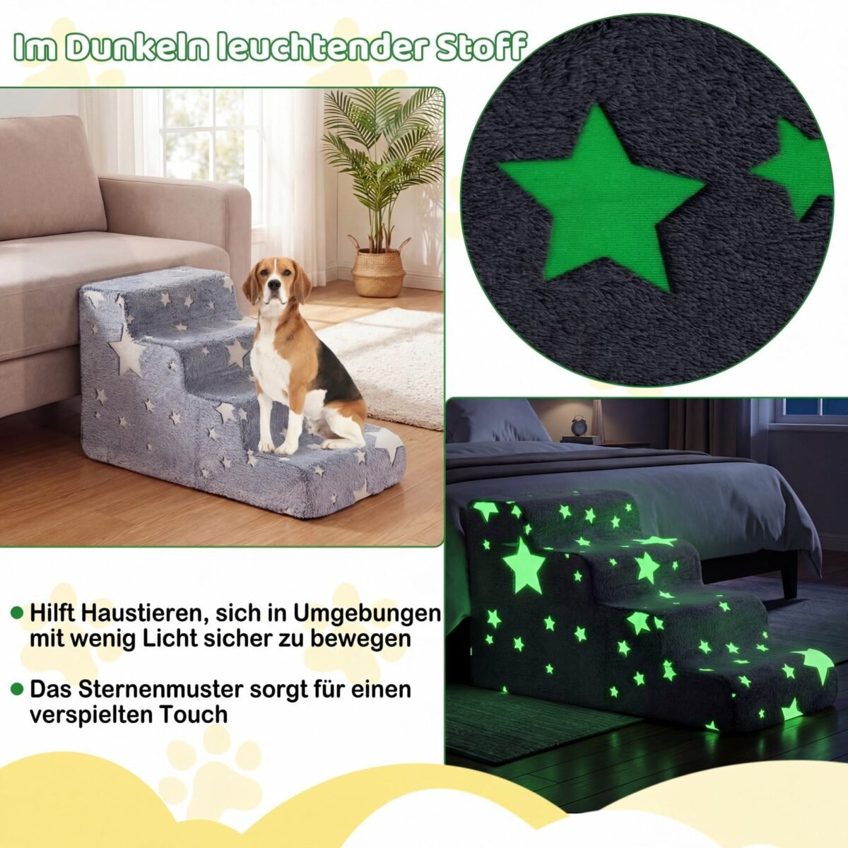 Neslystantys 3 pakopų šunų laiptai su švytinčiais elementais (Pilka) – Paveikslėlis 3