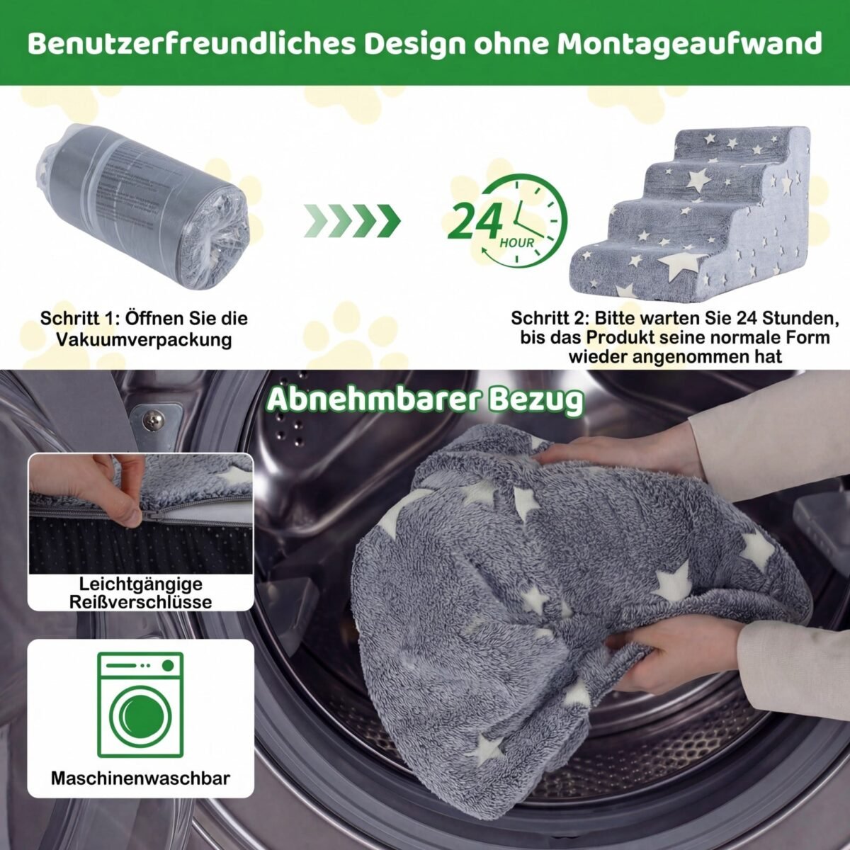 Neslystantys 3 pakopų šunų laiptai su švytinčiais elementais (Pilka) – Paveikslėlis 4