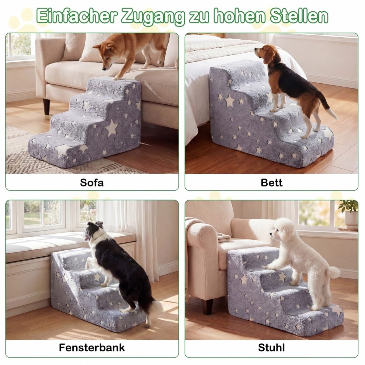 Neslystantys 3 pakopų šunų laiptai su švytinčiais elementais (Pilka) – Paveikslėlis 5