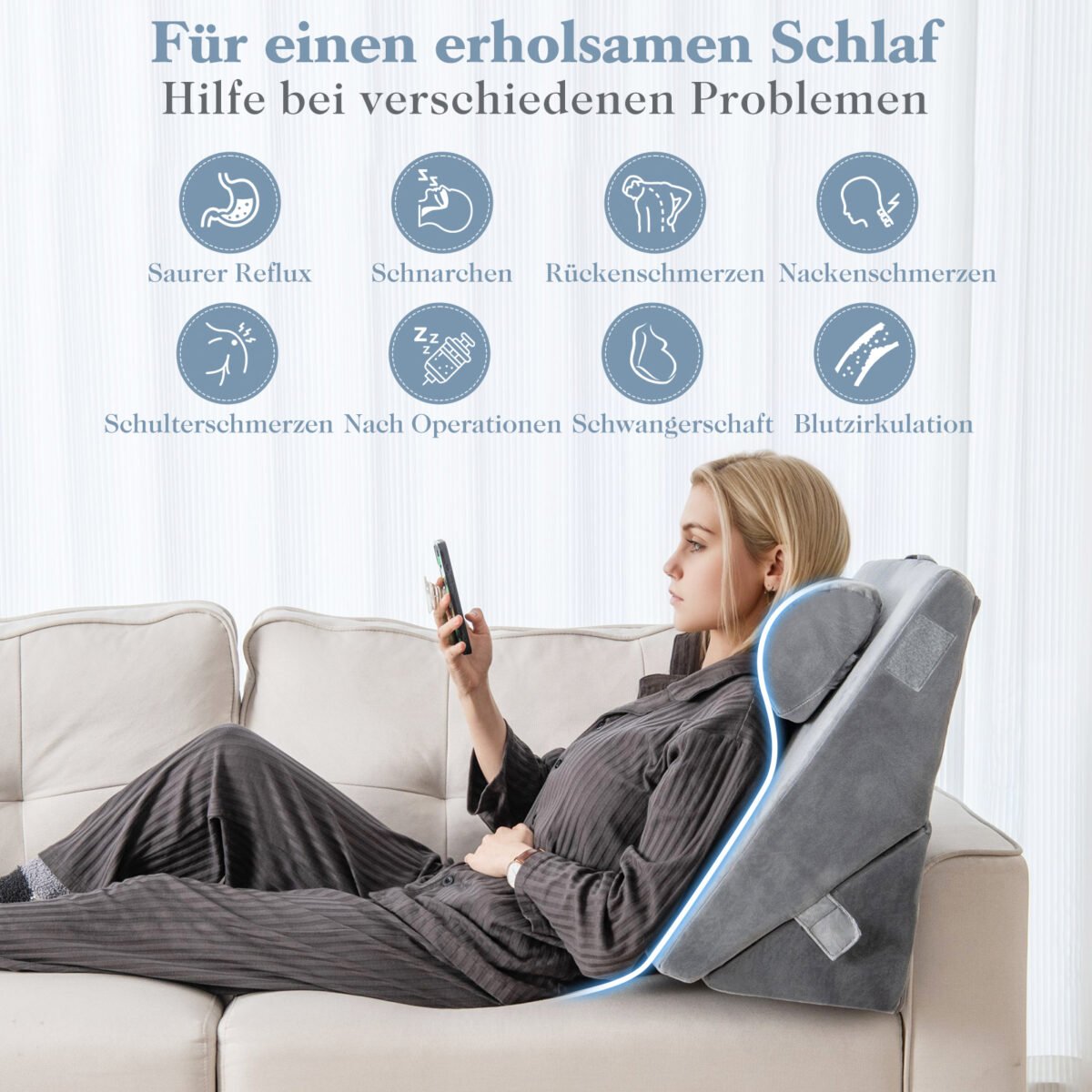 Ortopedinis 3 dalių pleištinių pagalvių rinkinys su atminties putomis (Pilka) – Paveikslėlis 5