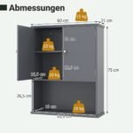 Pakabinama vonios spintelė su 2 durelėmis ir reguliuojama lentyna (Pilka) – Paveikslėlis 2