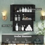 Pakabinama vonios spintelė su atvira niša ir reguliuojama lentyna (Juoda) – Paveikslėlis 4