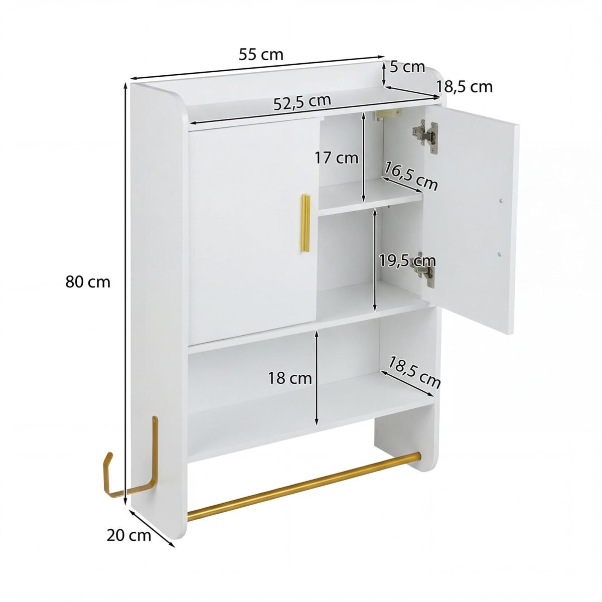 Pakabinama vonios spintelė su dviem durelėmis ir reguliuojamomis lentynomis (Balta)