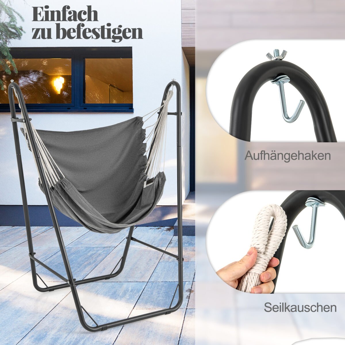 Pakabinamas krėslas su U formos rėmu ir šonine kišene (Pilka) – Paveikslėlis 3