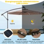 Pakabinamas sodo skėtis su LED apšvietimu ir reguliuojamu pasvirimu (Šviesiai ruda) – Paveikslėlis 2