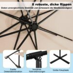 Pakabinamas sodo skėtis su saulės LED apšvietimu ir pasvirimo funkcija (Smėlio) – Paveikslėlis 3